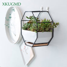 Iron Rack White Ceramic Planter Pot Simple Octagonal Wall Hanging