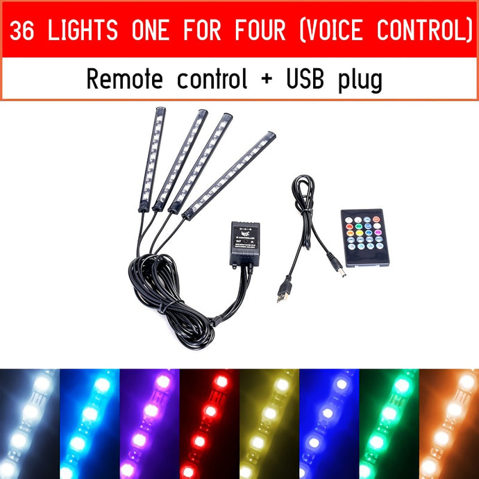 Led Car Foot Ambient Light With USB Cigarette Lighter Backlight Music Control App RGB Auto Interior Decorative Atmosphere Lights